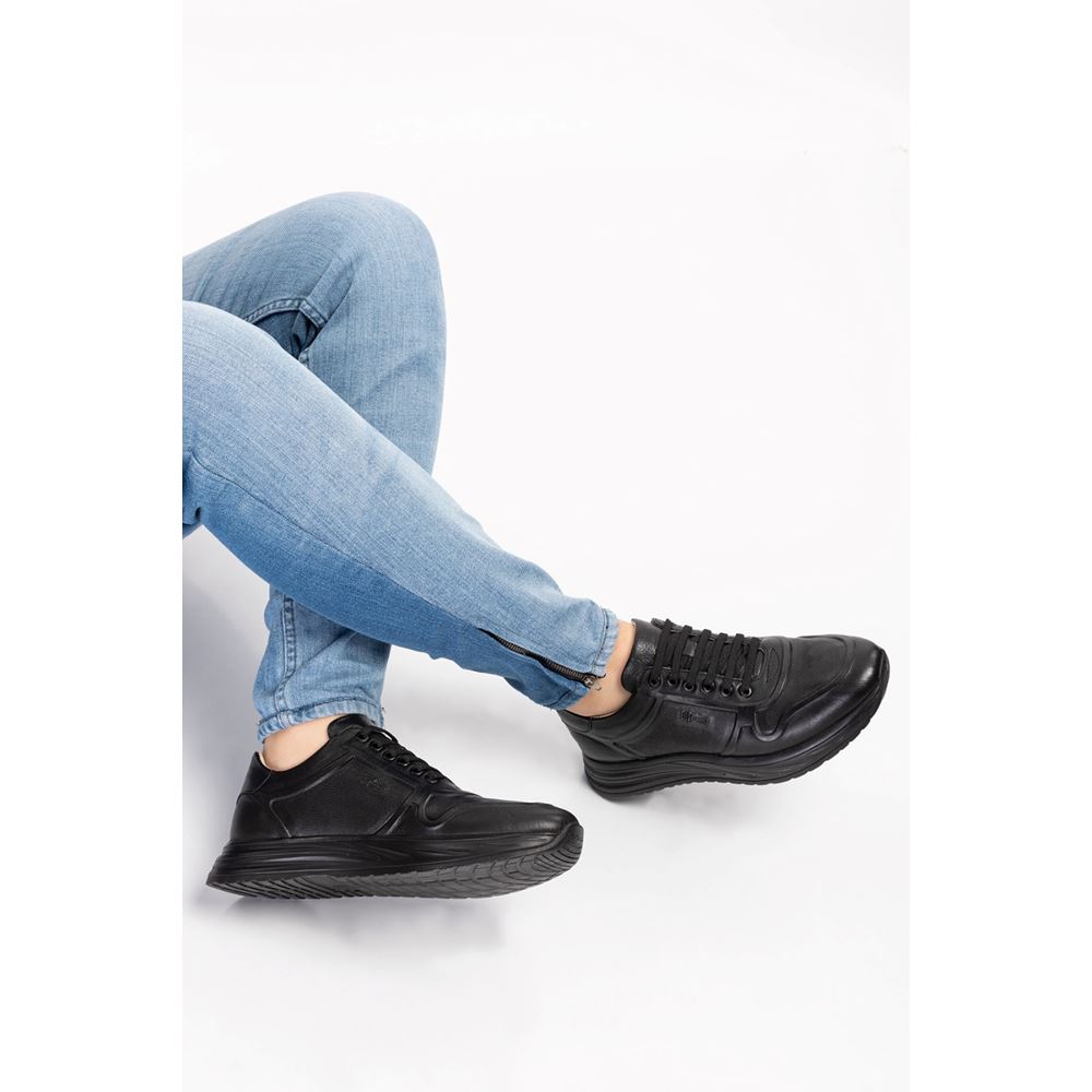 030 Siyah Taban Hakiki Deri Yumuşak Taban Ortopedik Ayakkabı